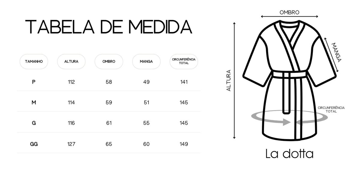 Tabela de Medida Roupo La dotta